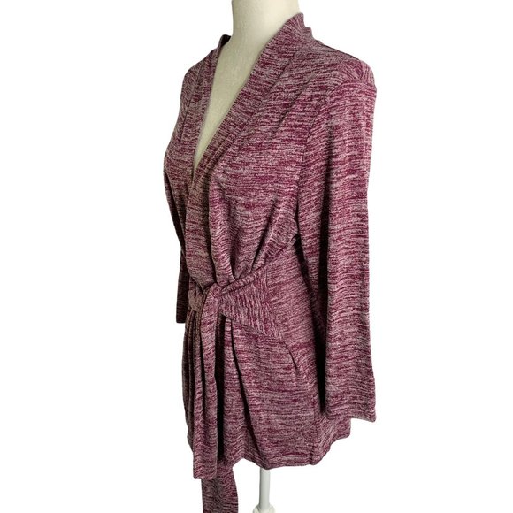 H by Halston Cardigan Sweater M Maroon Red Tie Waist Stretch Knit - Picture 5 of 6